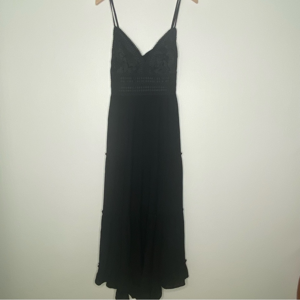 Love Tree Black Crochet Lace V-neck Maxi Dress Size Large